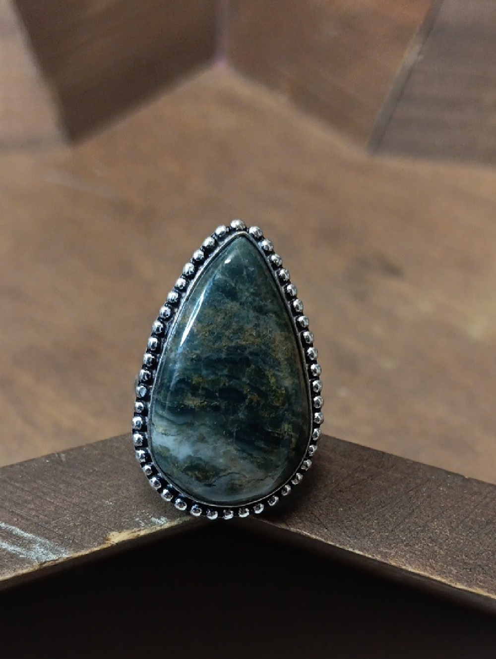 Teardrop Green Jasper Statement Ring - Women Jewelry